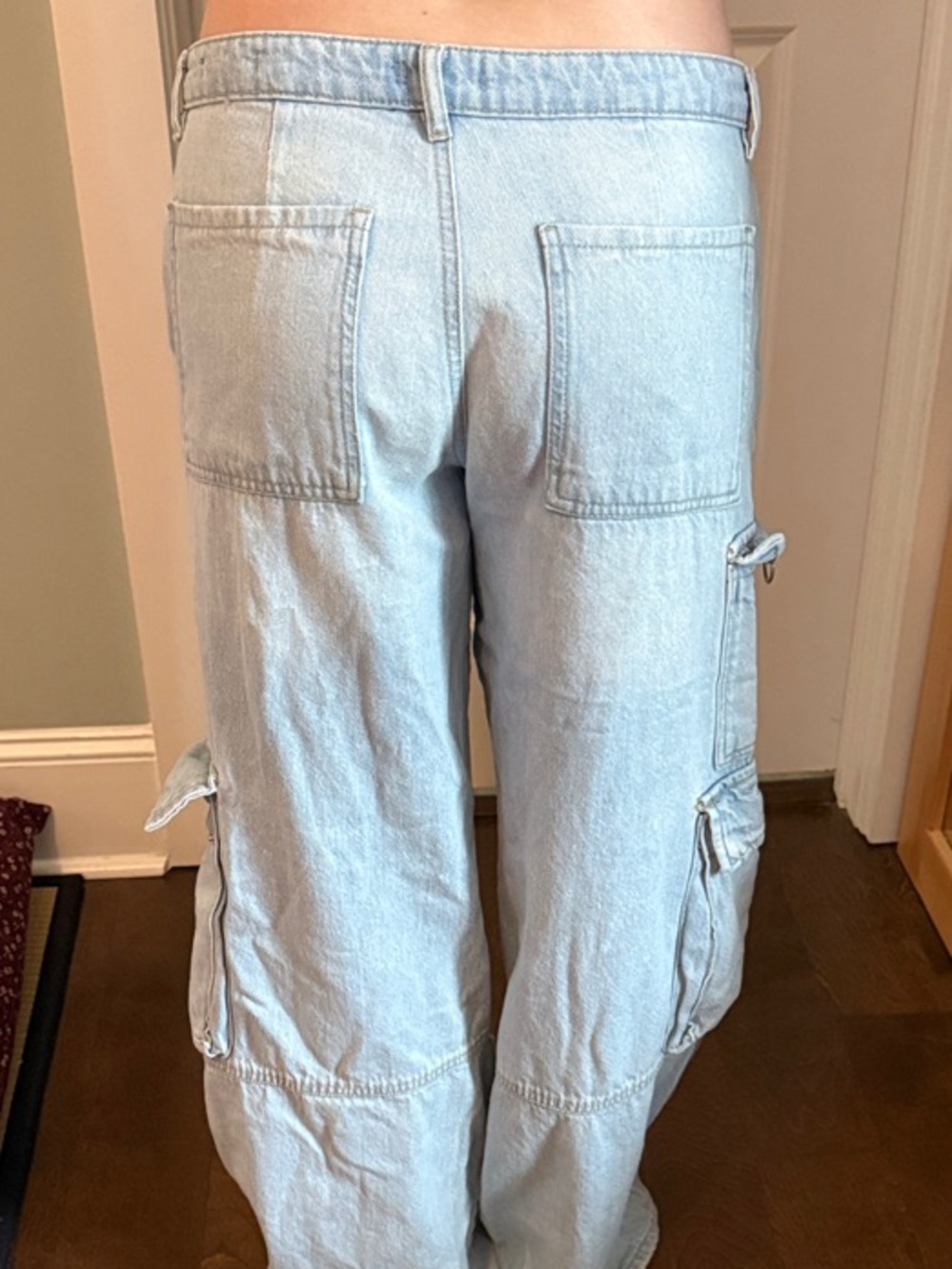 Forever 21 Light Wash Wide-Leg Cargo Jeans